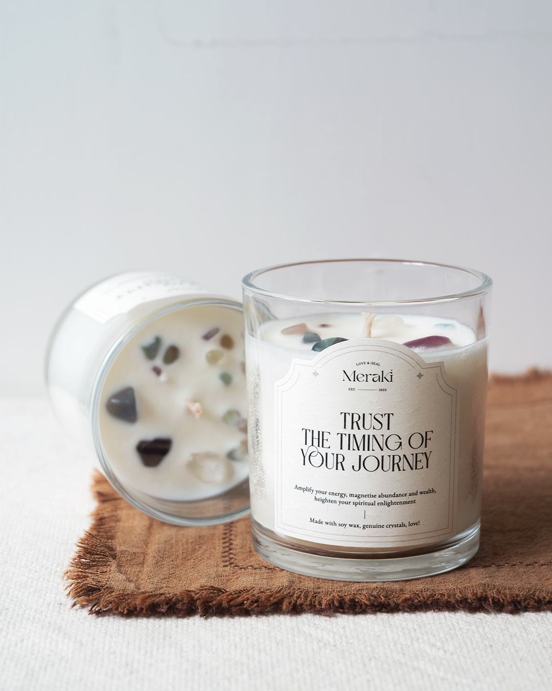 Manifestation Crystal Candle: Oakmoss Amber