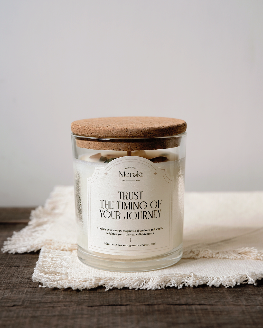 Manifestation Crystal Candle: Oakmoss Amber