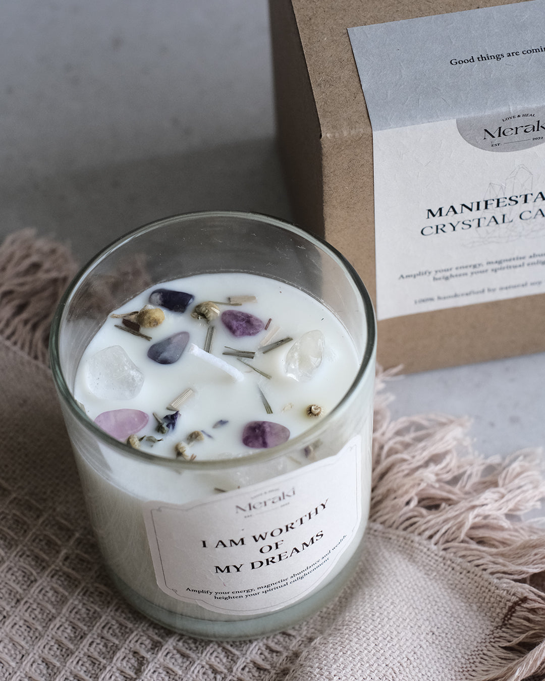 Manifestation Crystal Candle: Self-Motivation Affirmation