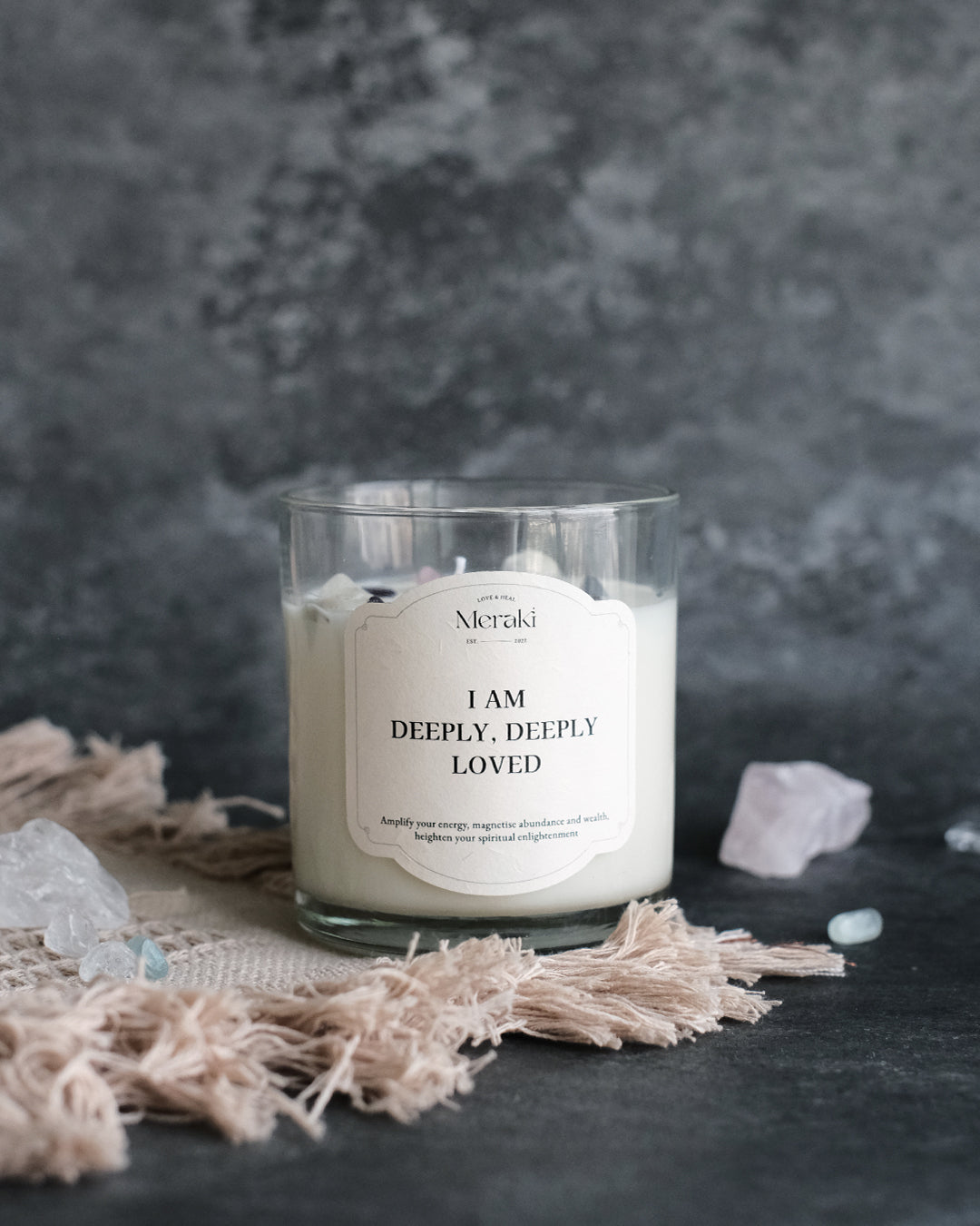 Manifestation Crystal Candle: Self-Love Affirmation