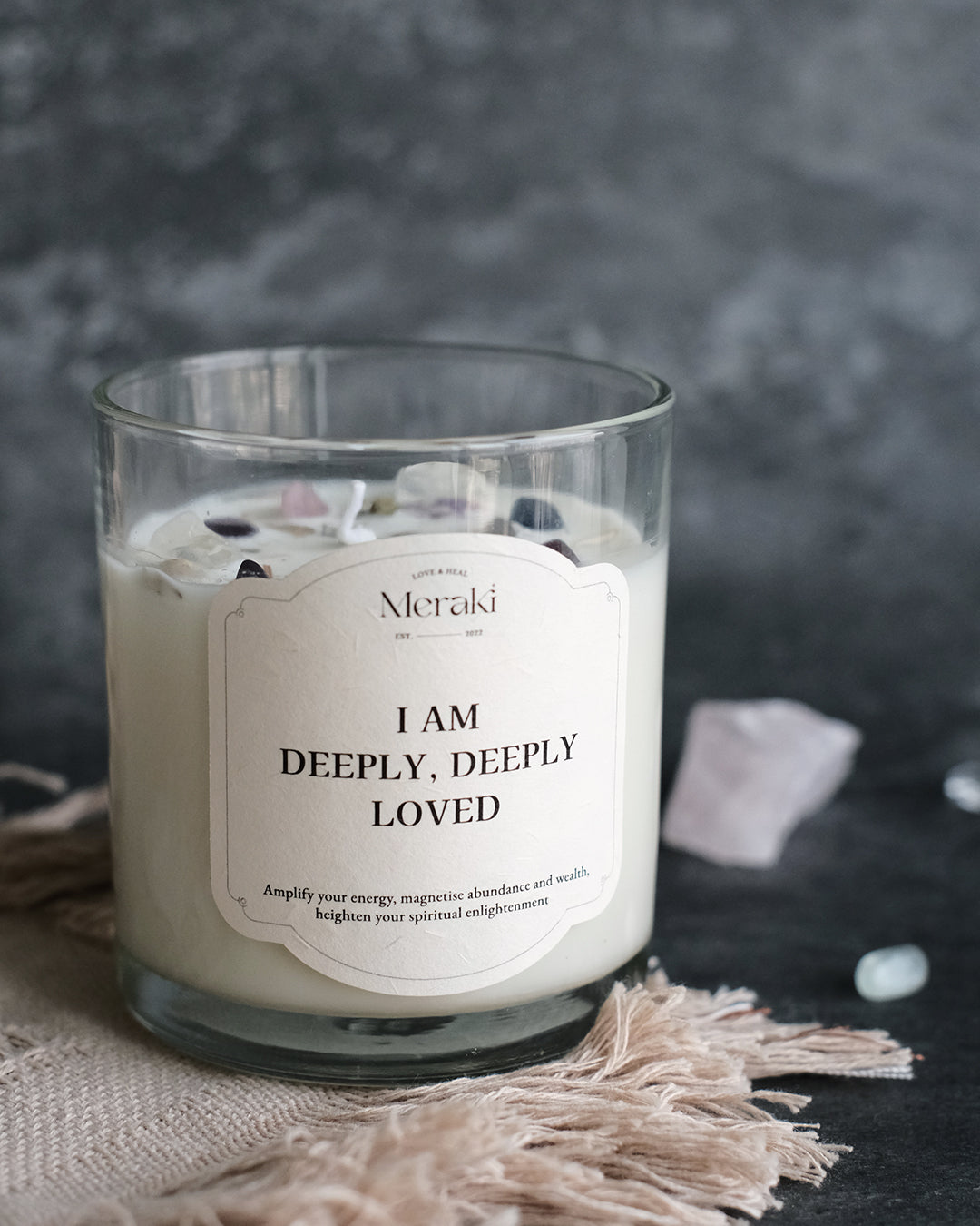 Manifestation Crystal Candle: Self-Love Affirmation